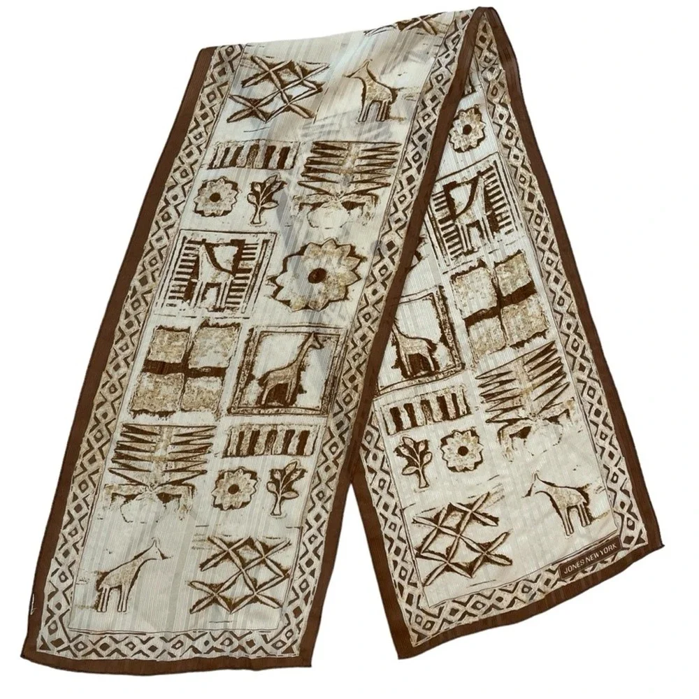 Jones‎ New York Safari Giraffe Print Scarf Womens Cream Brown Tribal Boho
